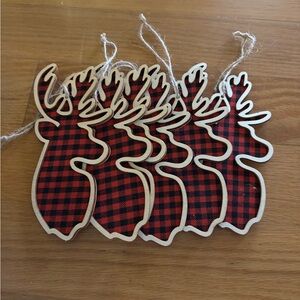 set of 6 red Buffalo plaid deer ornaments